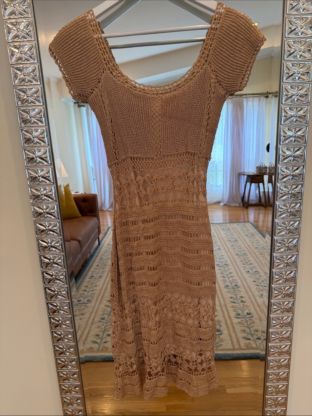 Vintage Gold Crochet Mini Dress